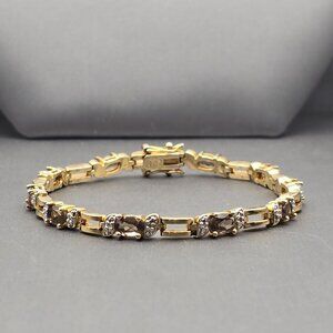 Smoky & Clear Quartz Tennis Bracelet 7.5" Gold Vermeil over Sterling Silver 13g
